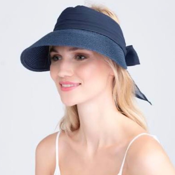 Blue sun visor w bow ribbon back, Pia Rossini new August visors hat sunhat hats. - Picture 4 of 12